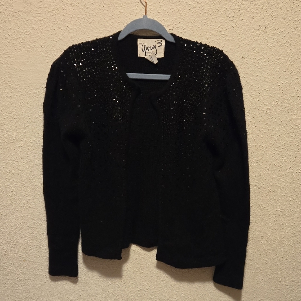 B18 Black Beaded Cardigan Sweater The Glory 3 Gloria Furman Sz Med